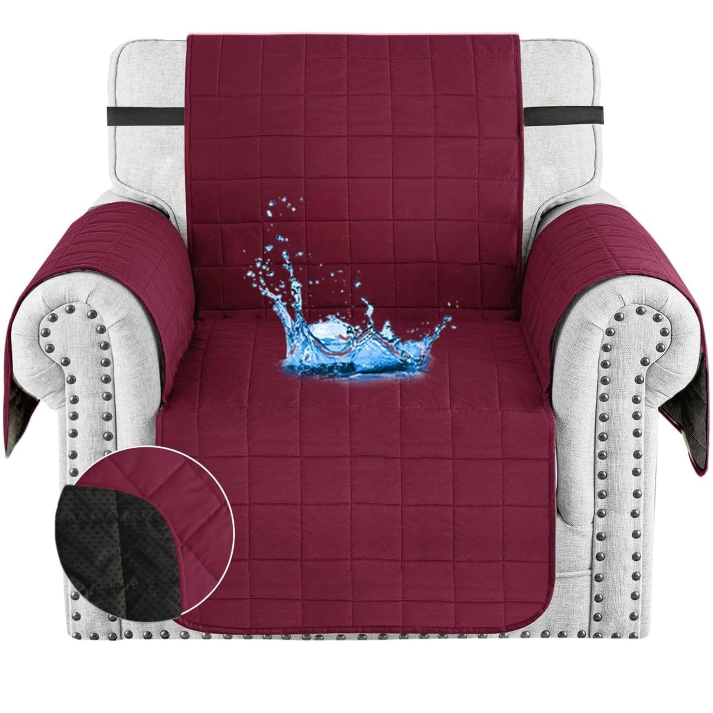 Protector de sofá acolchado doble faz vino tinto-negro