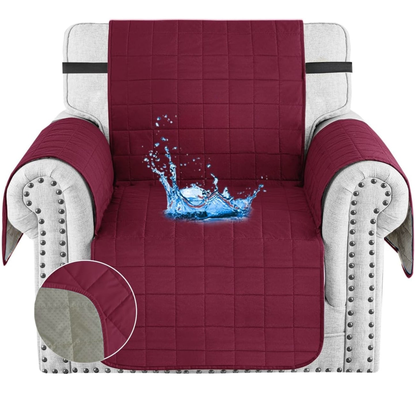 Protector de sofá acolchado doble faz vino tinto-gris