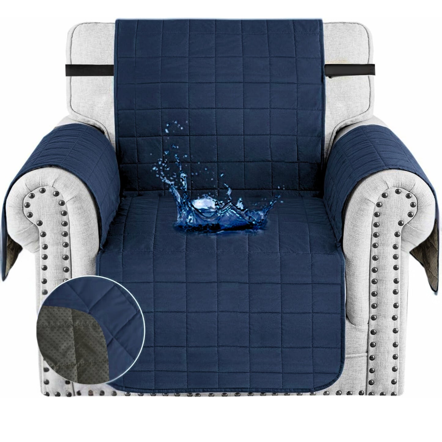 Protector de sofá acolchado doble faz azul-gris