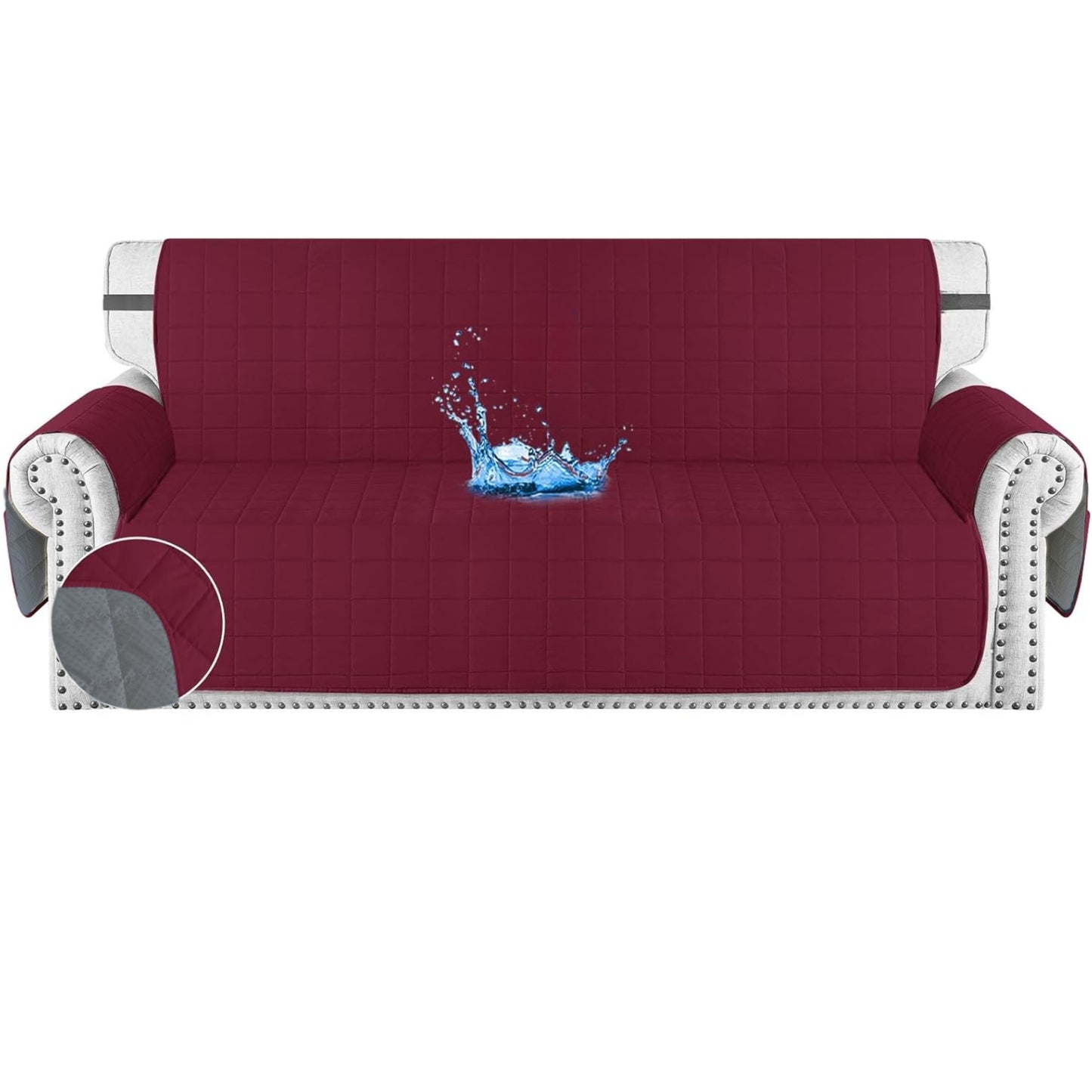 Protector de sofá acolchado doble faz vino tinto-gris