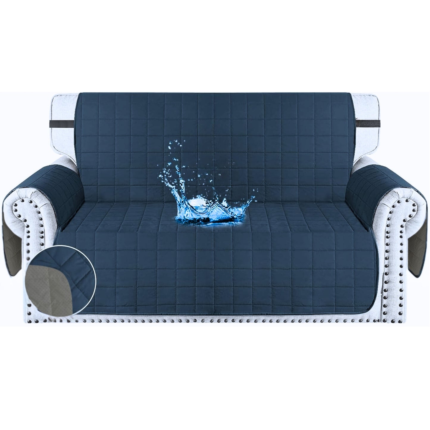 Protector de sofá acolchado doble faz azul-gris