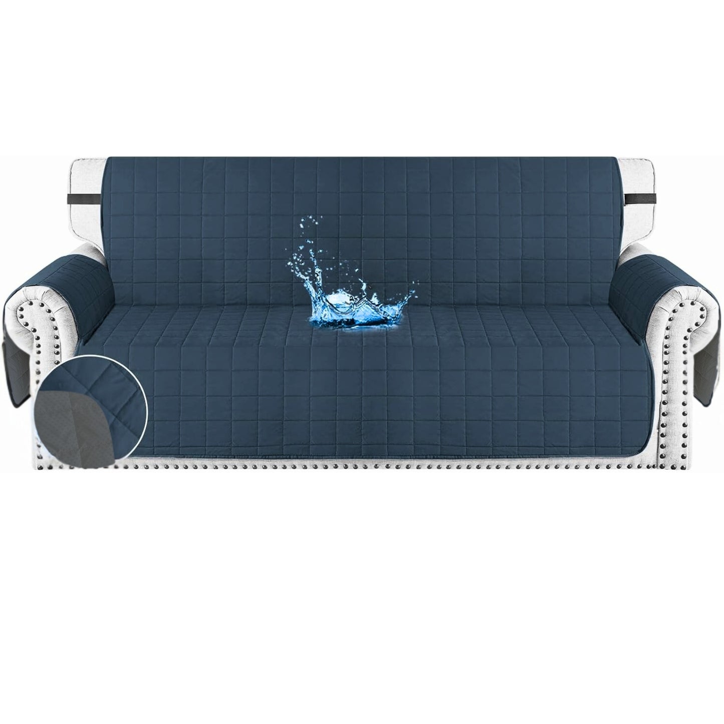 Protector de sofá acolchado doble faz azul-gris