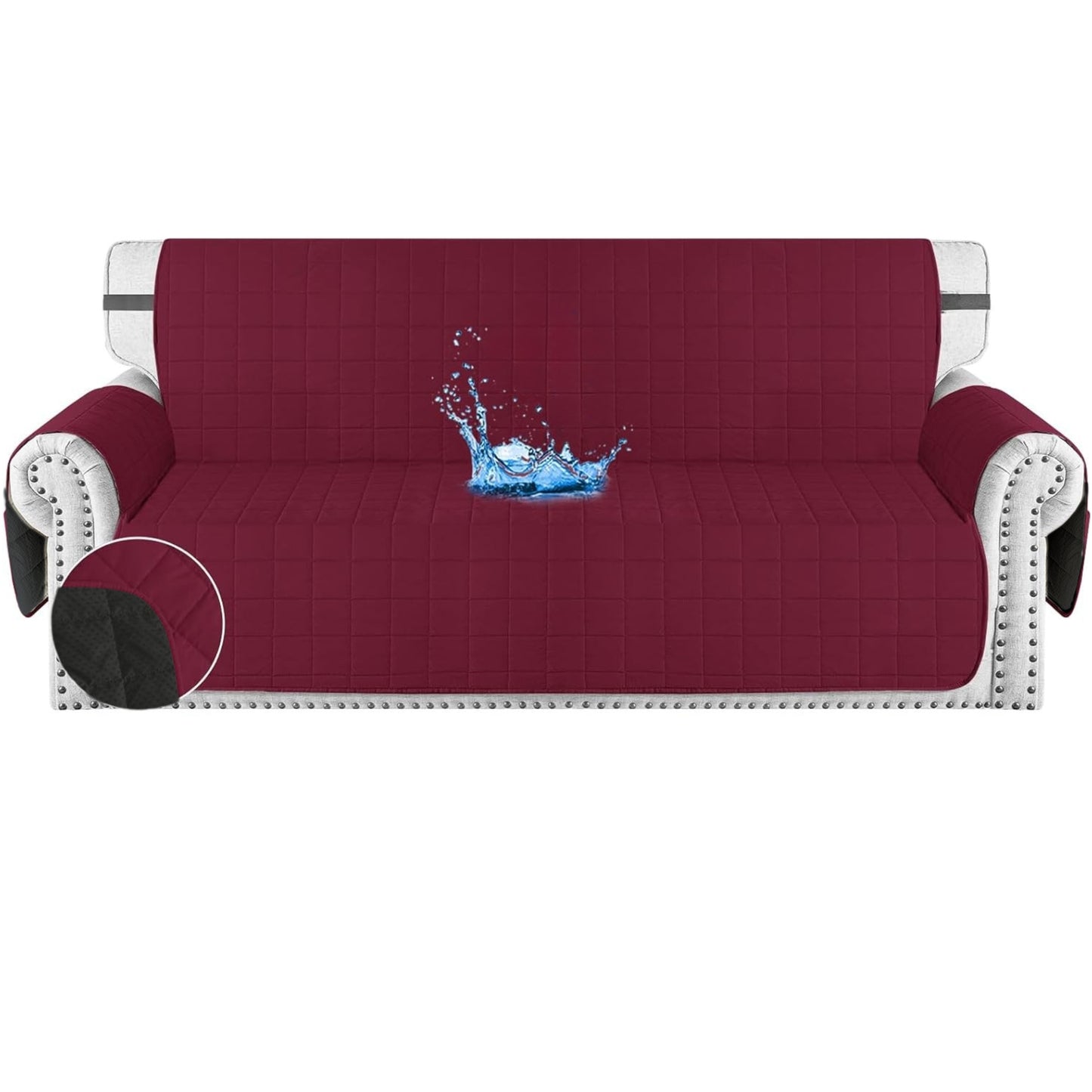 Protector de sofá acolchado doble faz vino tinto-negro