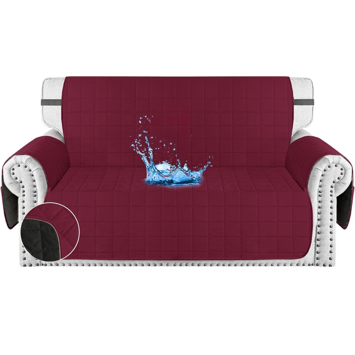Protector de sofá acolchado doble faz vino tinto-negro