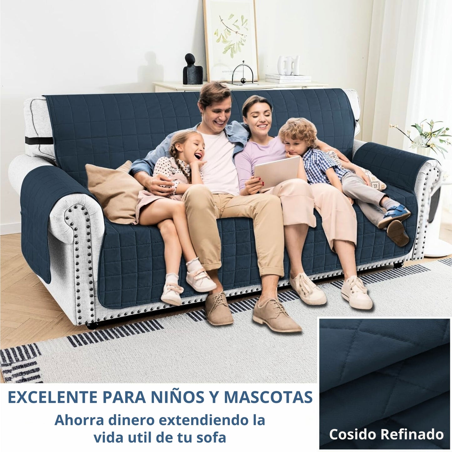Protector de sofá acolchado doble faz azul-gris