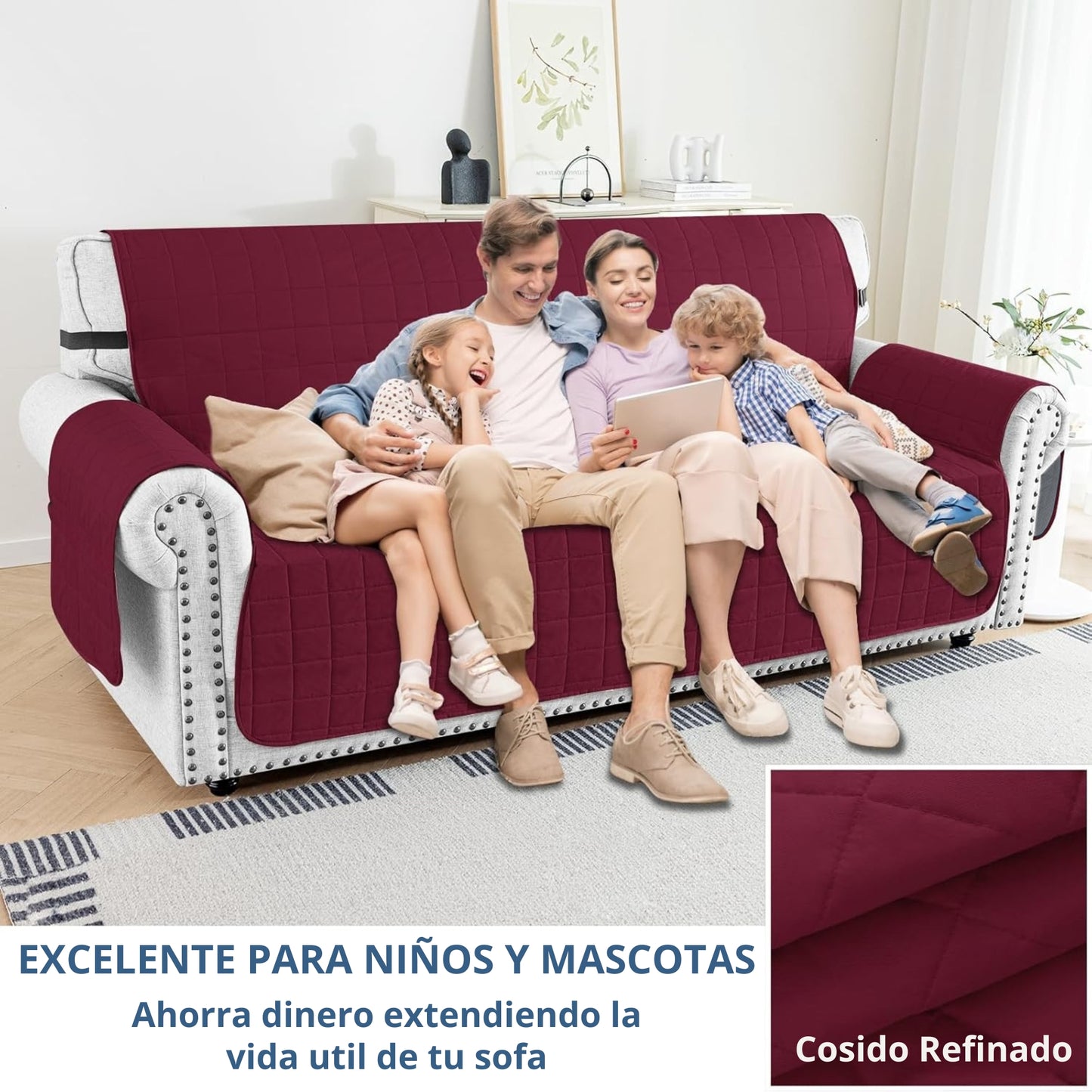 Protector de sofá acolchado doble faz vino tinto-gris