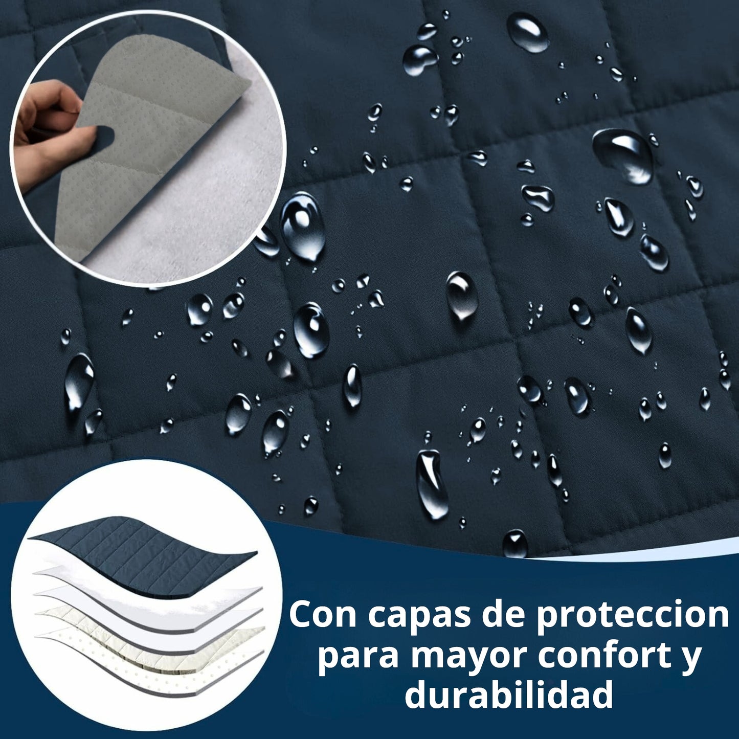 Protector de sofá acolchado doble faz azul-gris