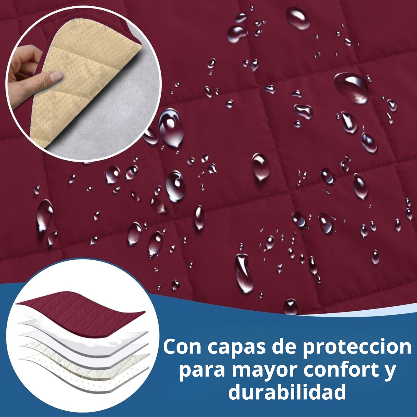 Protector de sofá acolchado doble faz vino tinto-camel