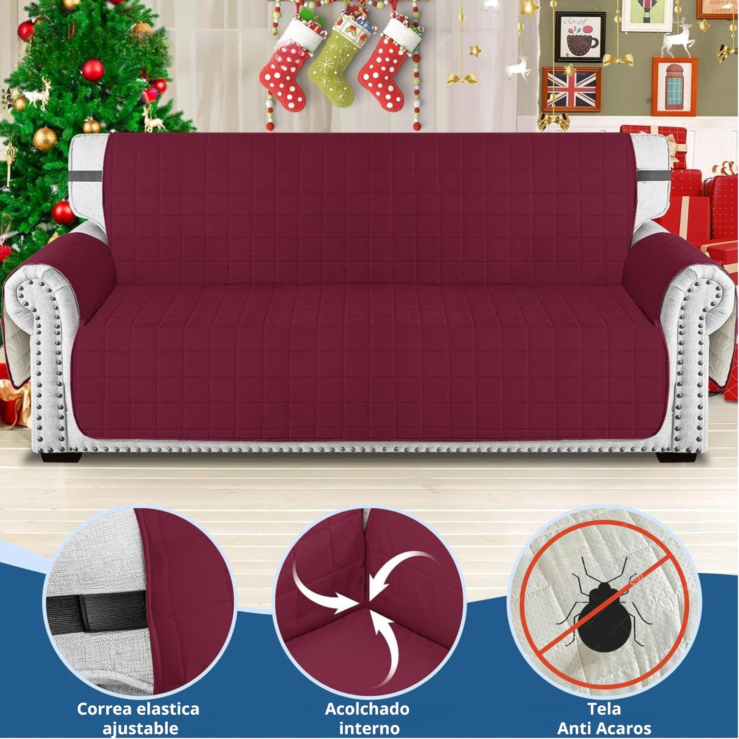 Protector de sofá acolchado doble faz vino tinto-gris