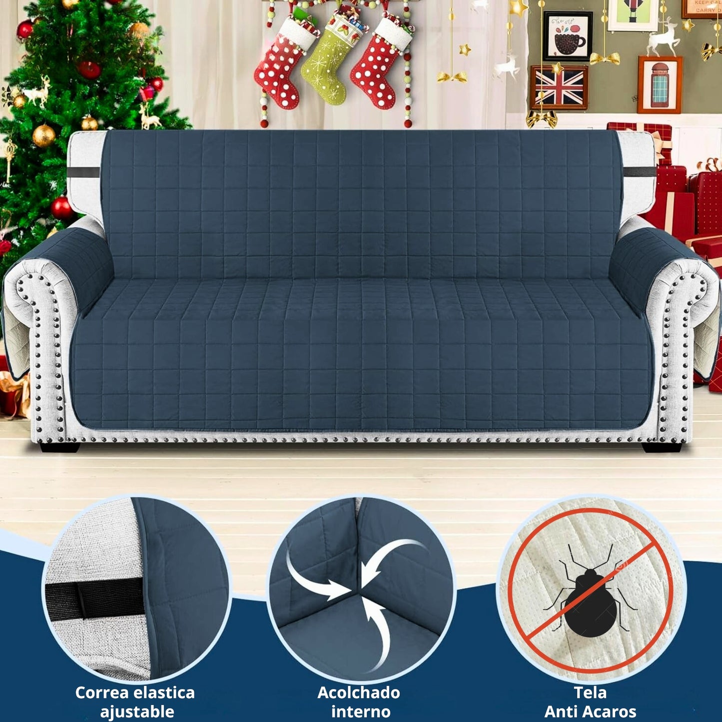 Protector de sofá acolchado doble faz azul-gris