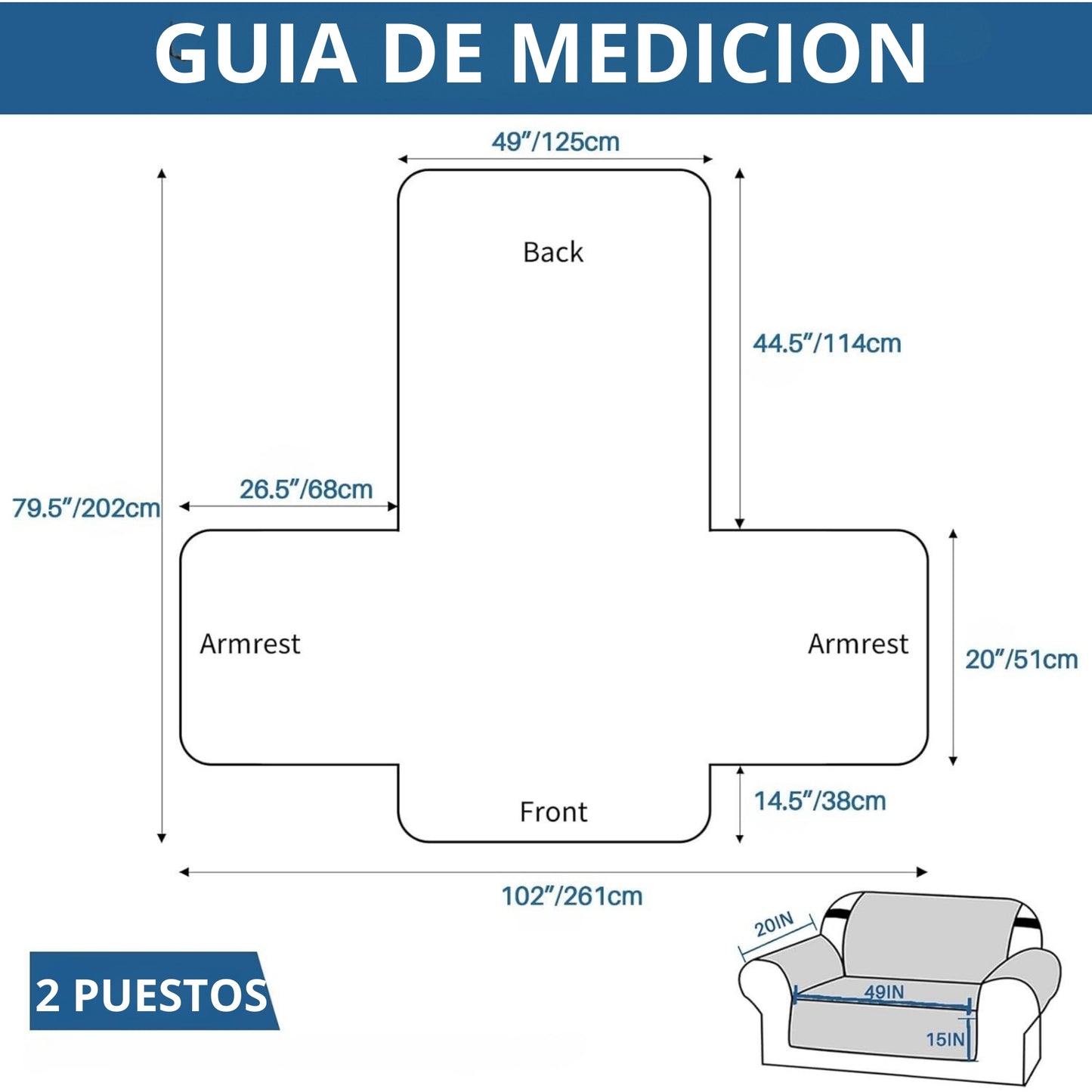 Protector de sofá acolchado doble faz azul-gris