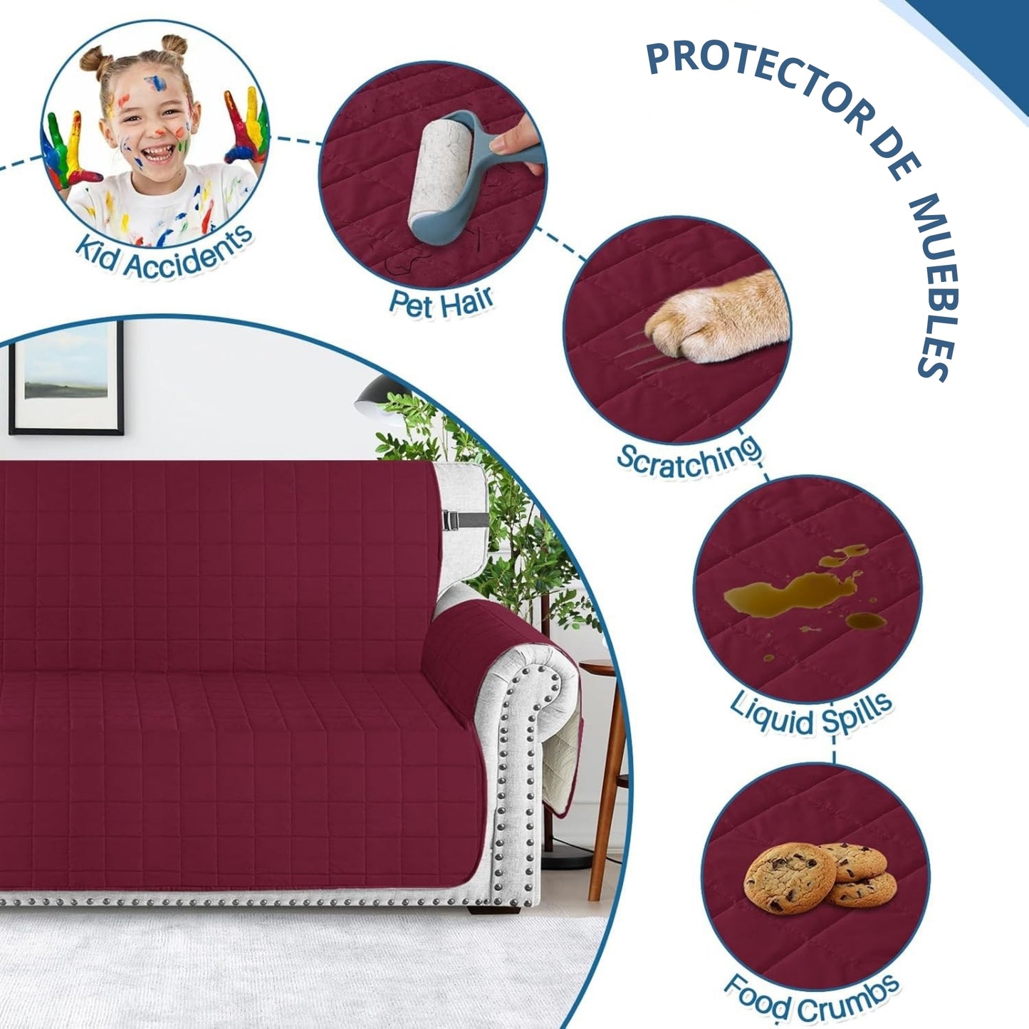 Protector de sofá acolchado doble faz vino tinto-negro