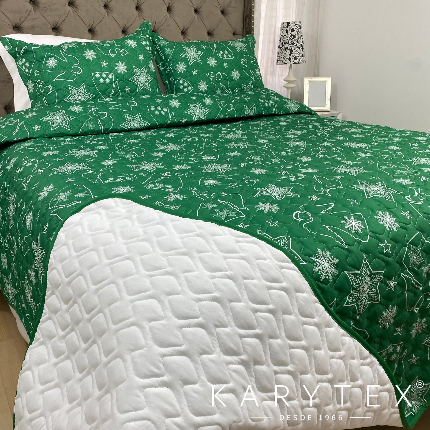 Edredón Navidad ARCANGEL VERDE doble faz con unicolor BLANCO. Incluye funda(s) de almohadones decorativos (Copia) (Copia) (Copia) (Copia)