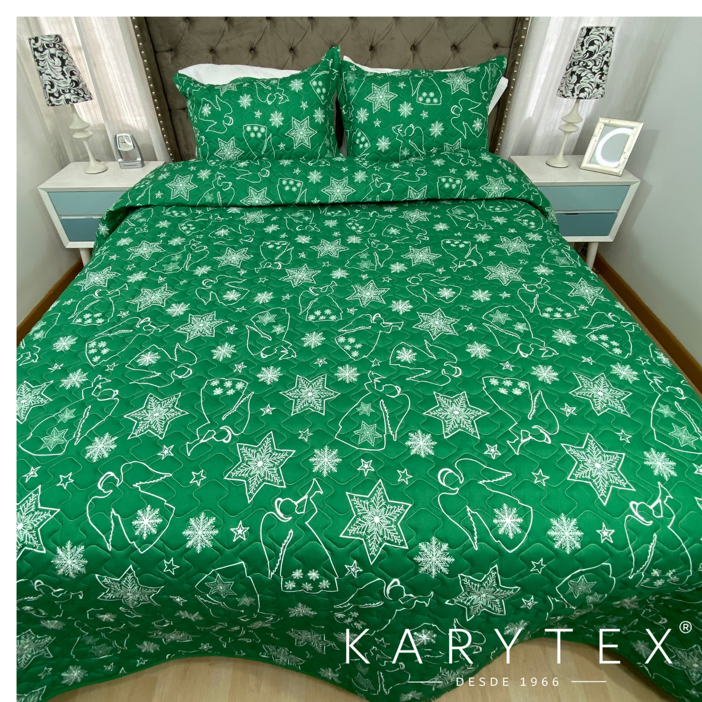 Edredón Navidad ARCANGEL VERDE doble faz con unicolor BLANCO. Incluye funda(s) de almohadones decorativos (Copia) (Copia) (Copia) (Copia)