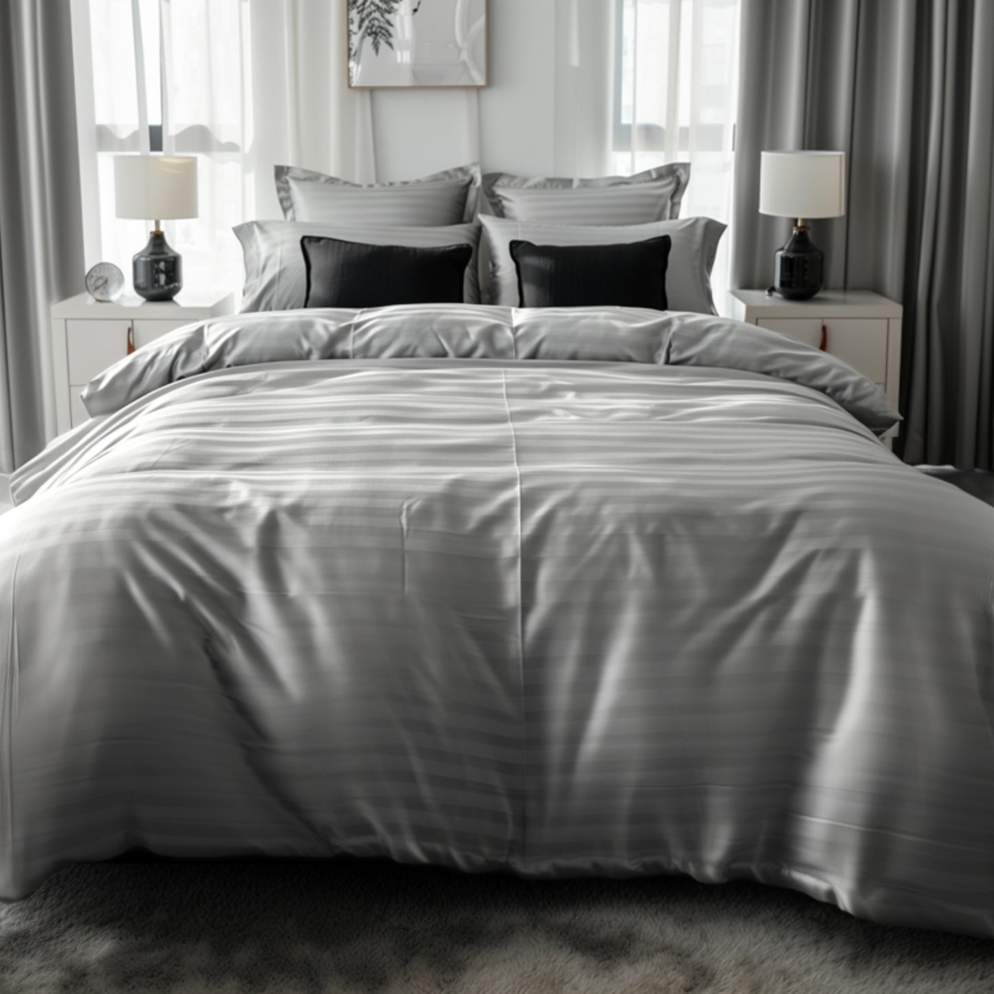 Funda Duvet Sateen Rayas Color Gris plata 125 Gramos Mindy