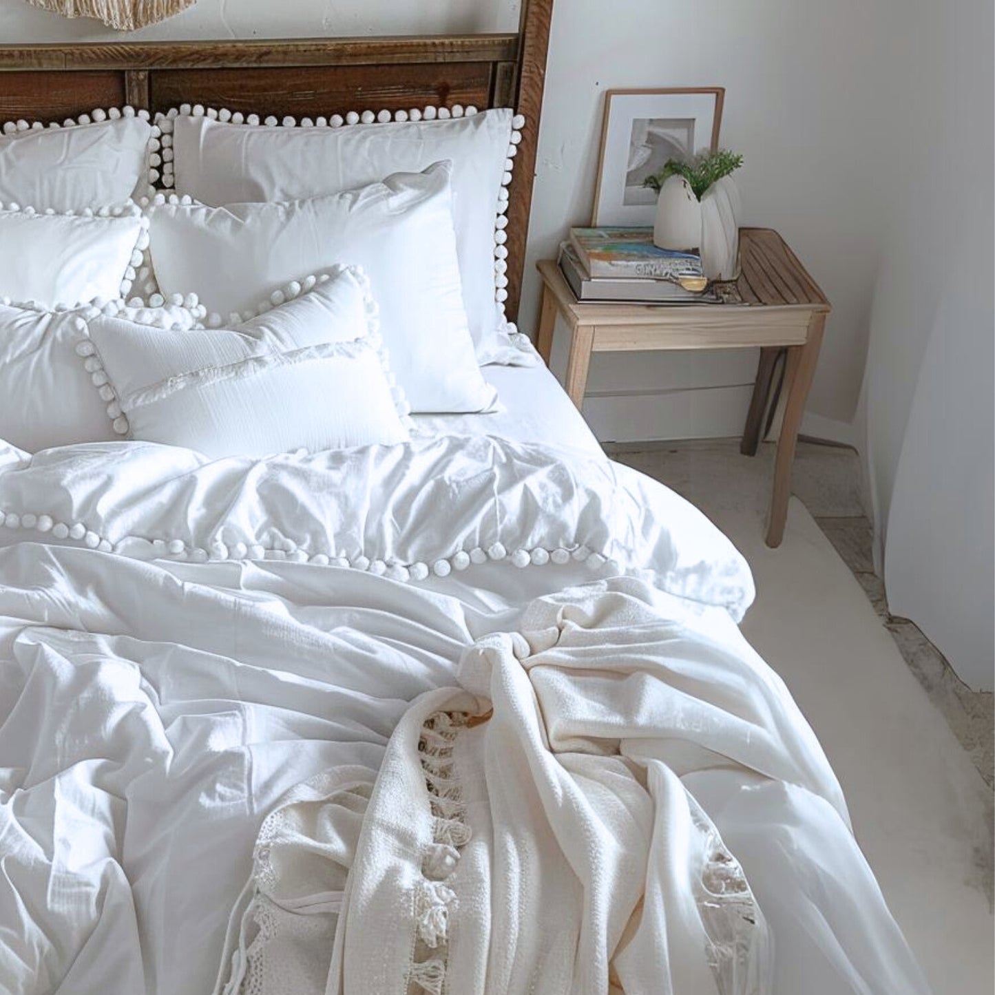 Funda duvet liso color Blanco - Borlas Blancas