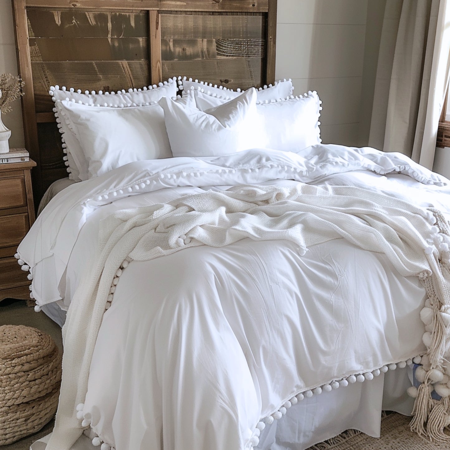 Funda duvet liso color Blanco - Borlas Blancas