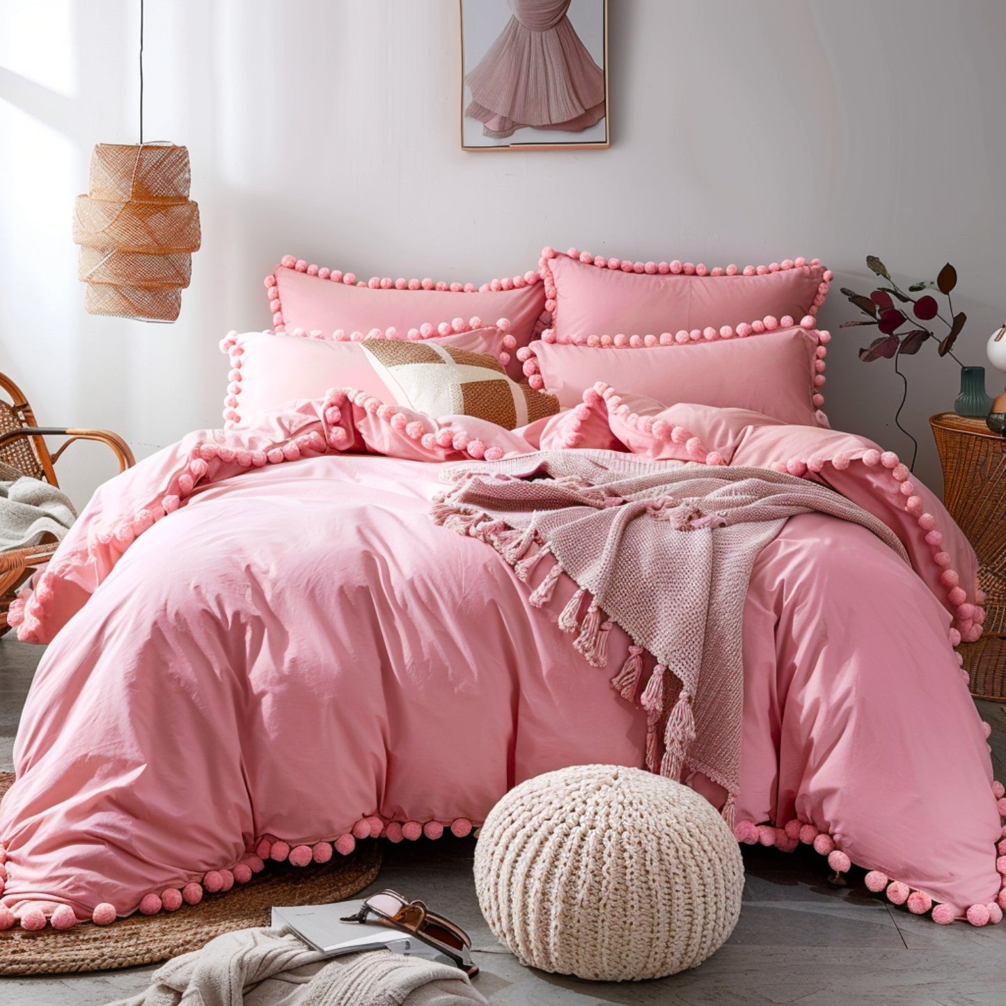 Funda duvet liso color Rosa - Borlas Rosas