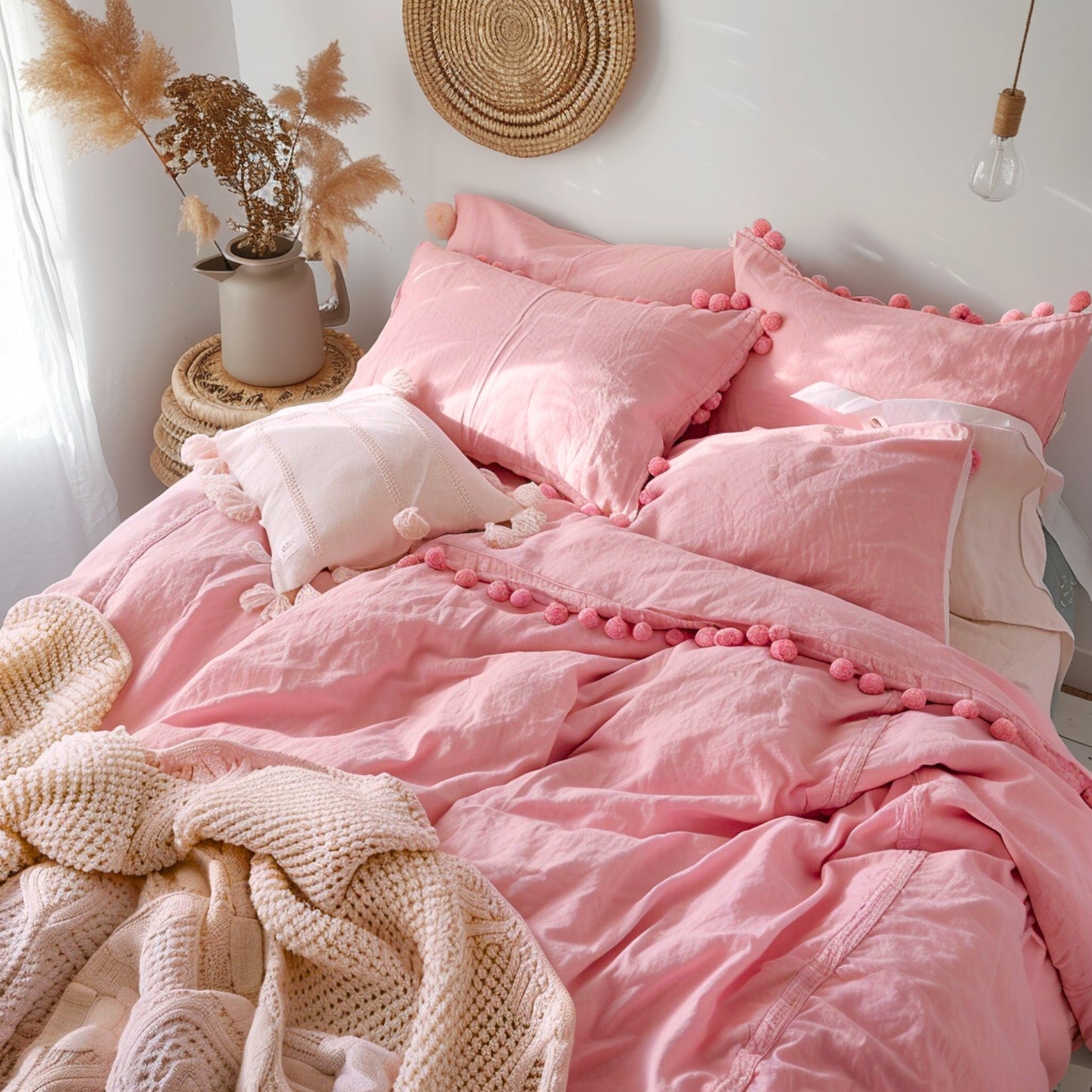 Funda duvet liso color Rosa - Borlas Rosas