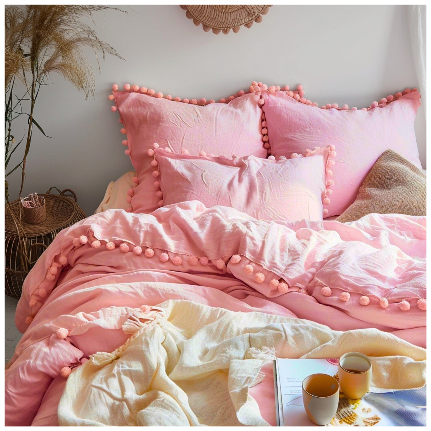 Funda duvet liso color Rosa - Borlas Rosas