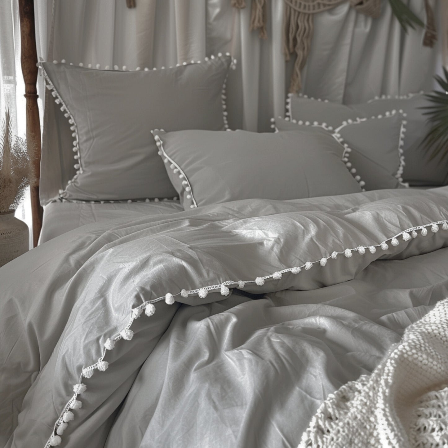 Funda duvet liso color Gris oscuro - Borlas Blancas