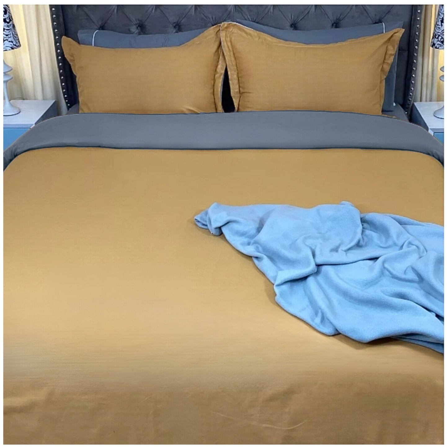 Funda duvet unicolor doble faz Mostaza-Gris