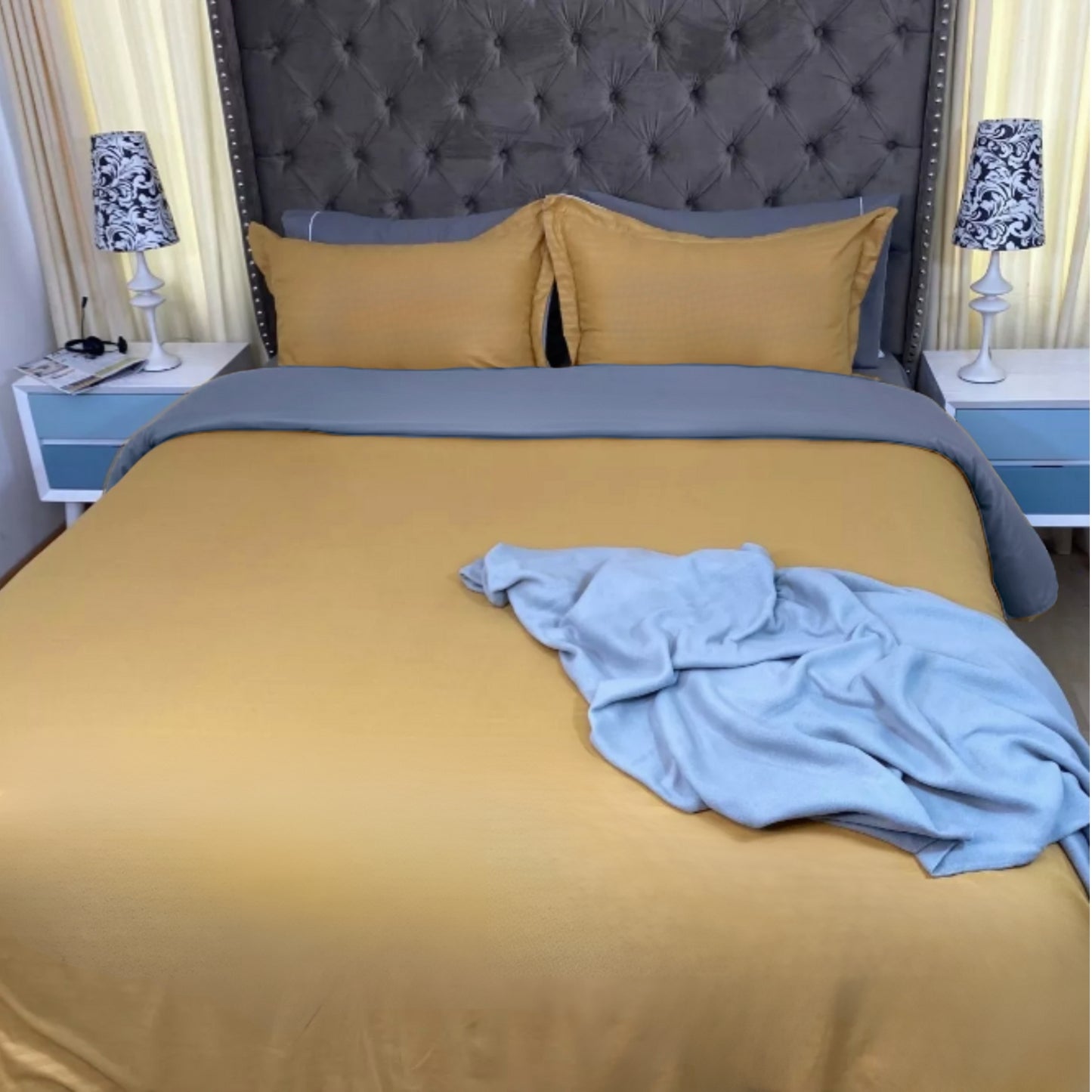 Funda duvet unicolor doble faz Mostaza-Gris