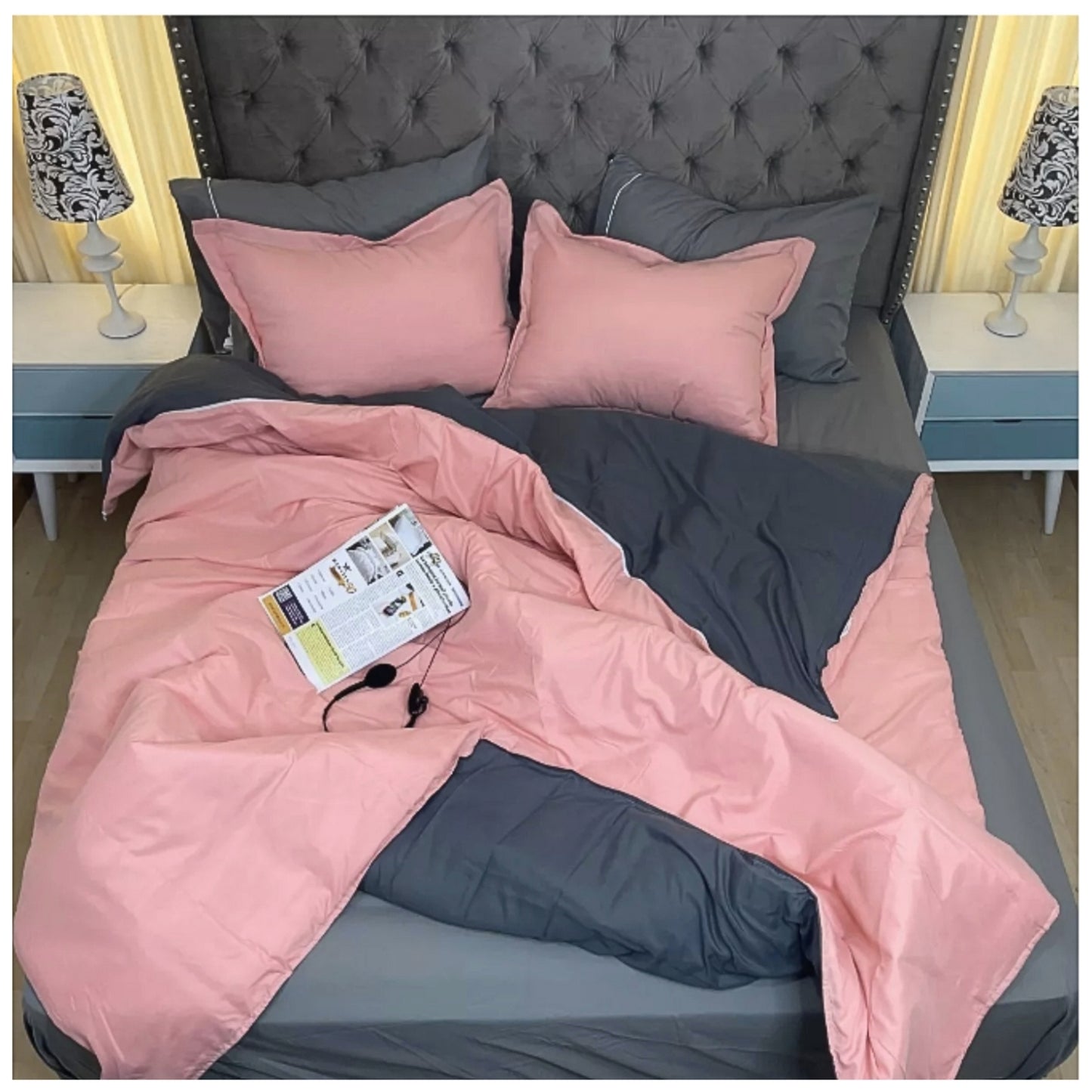 Funda duvet unicolor doble faz Rosa-Gris