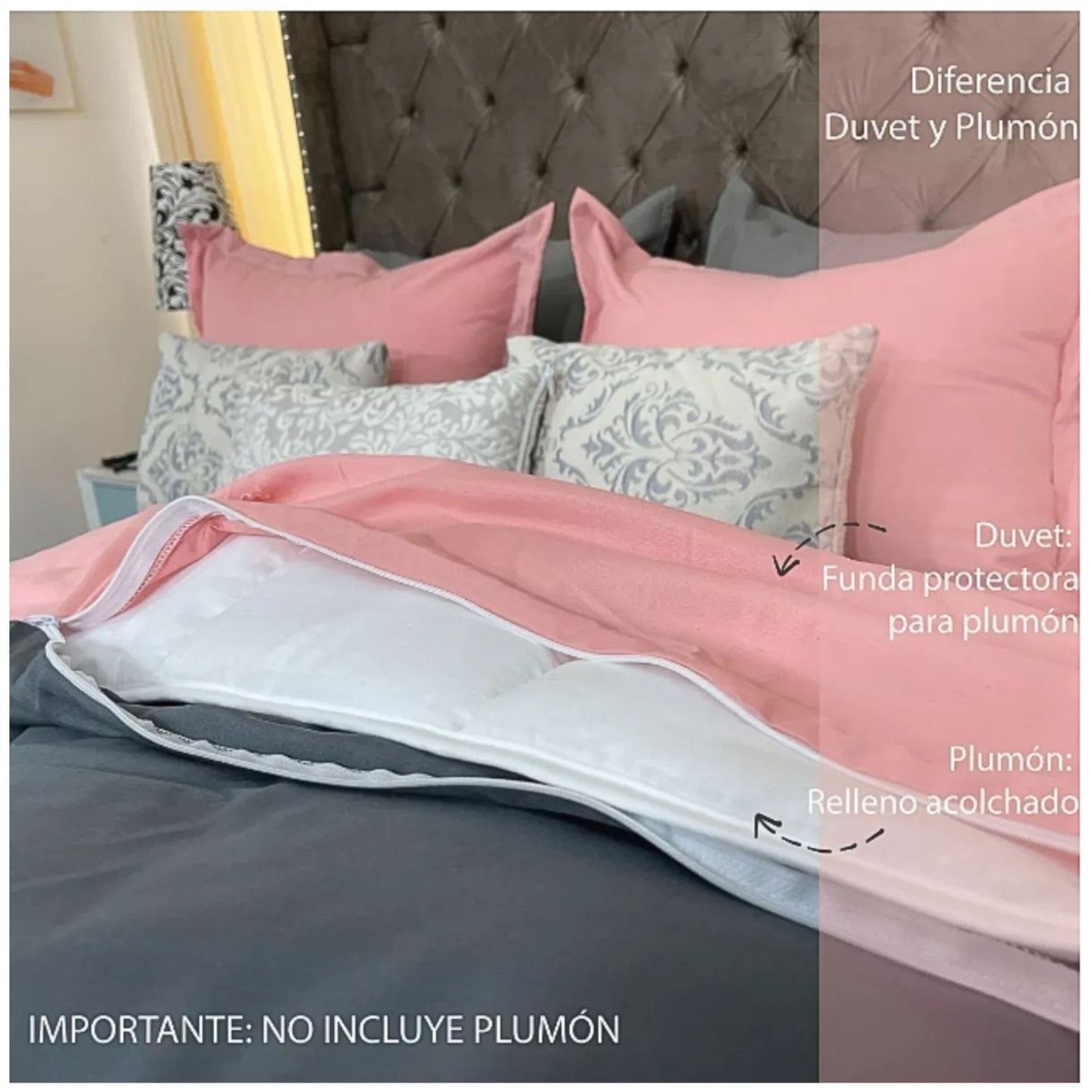 Funda duvet unicolor doble faz Rosa-Gris