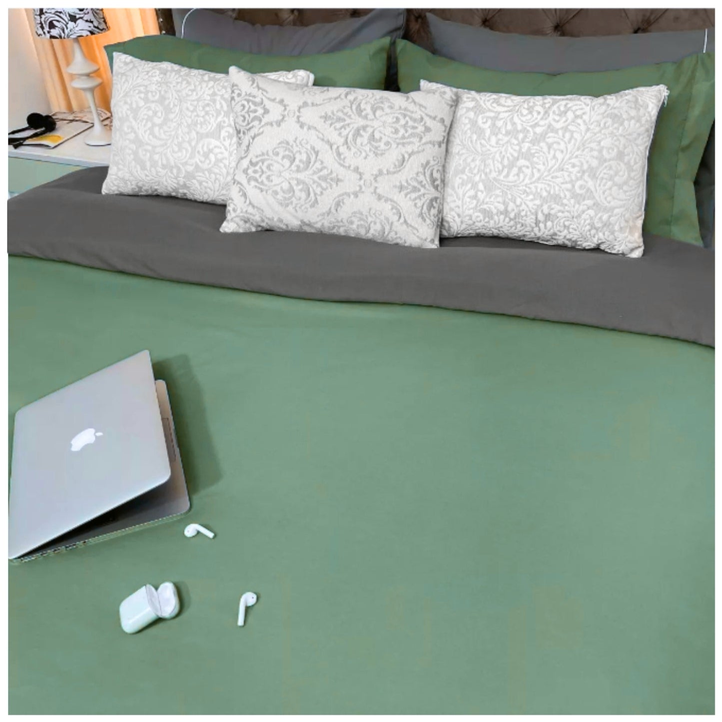 Funda duvet unicolor doble faz Verde-Gris