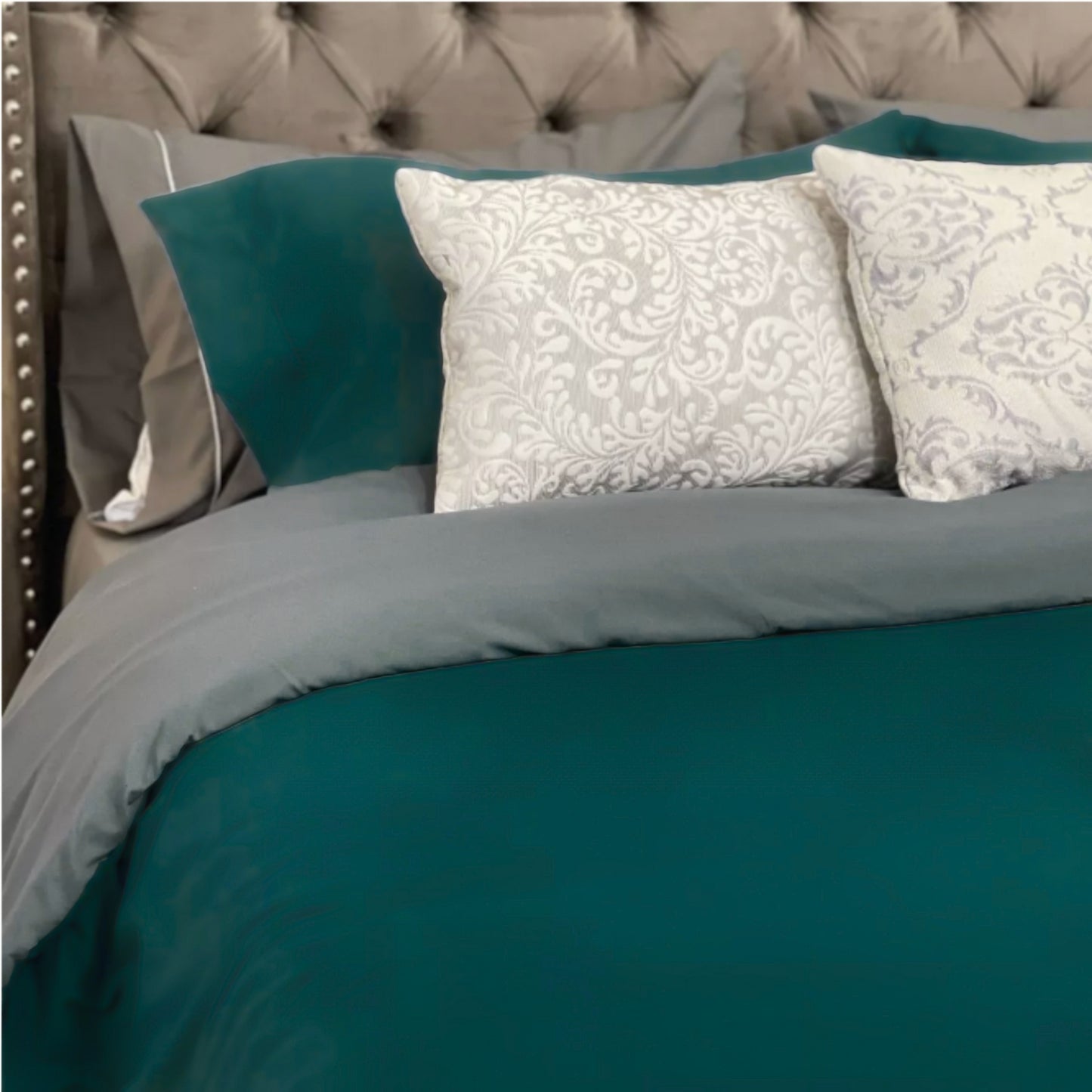 Funda duvet unicolor doble faz Verde bosque-Gris