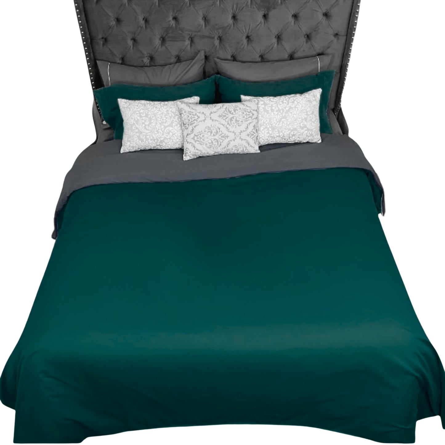 Funda duvet unicolor doble faz Verde bosque-Gris
