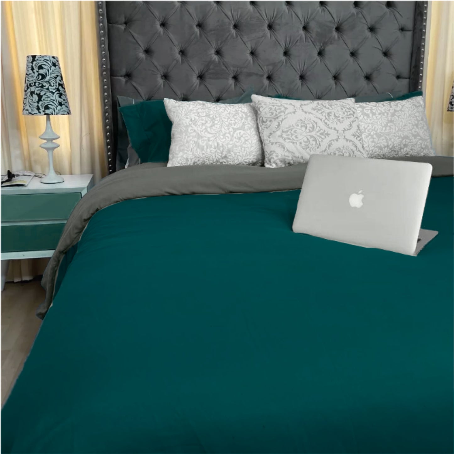 Funda duvet unicolor doble faz Verde bosque-Gris