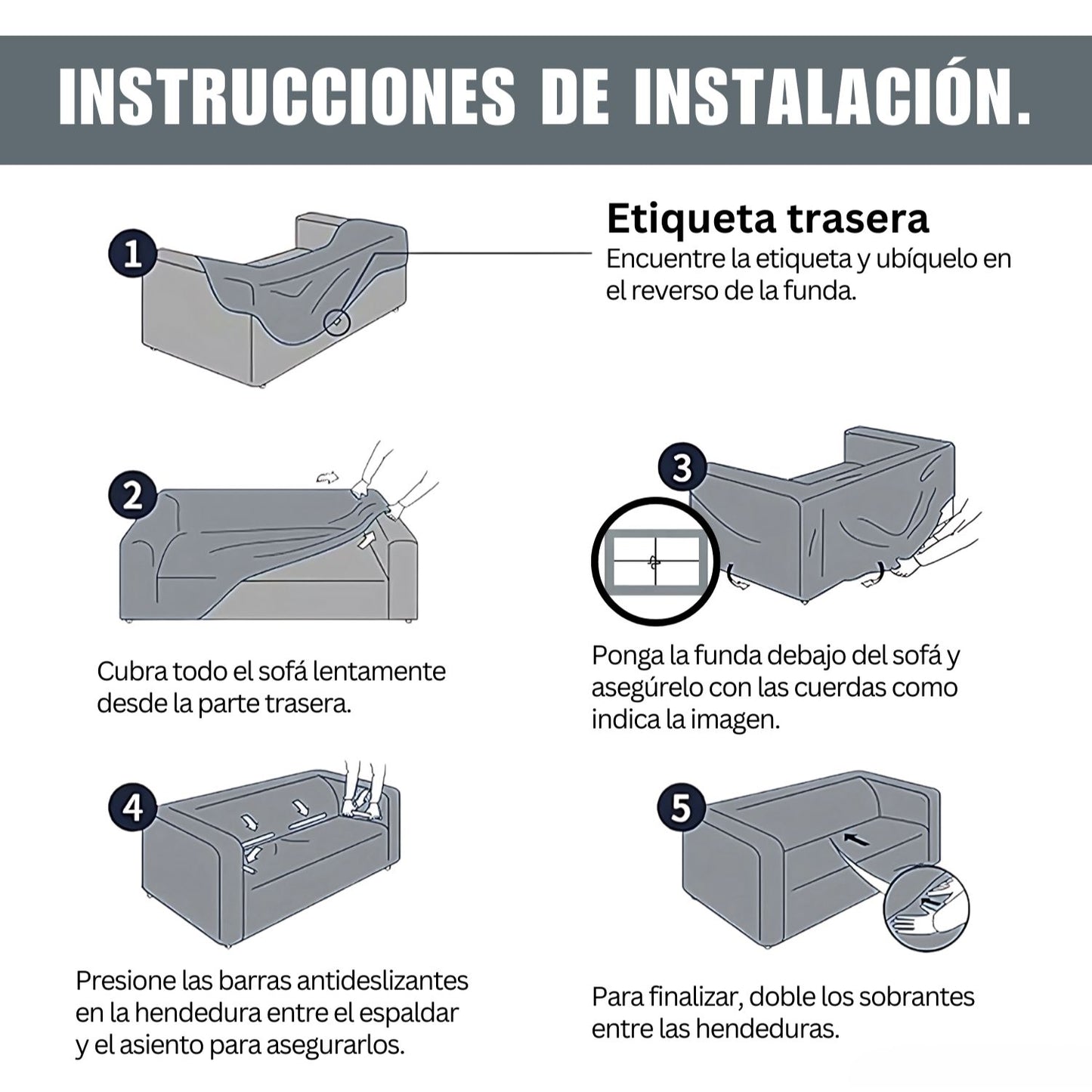 Funda protector elástica para sofá gris