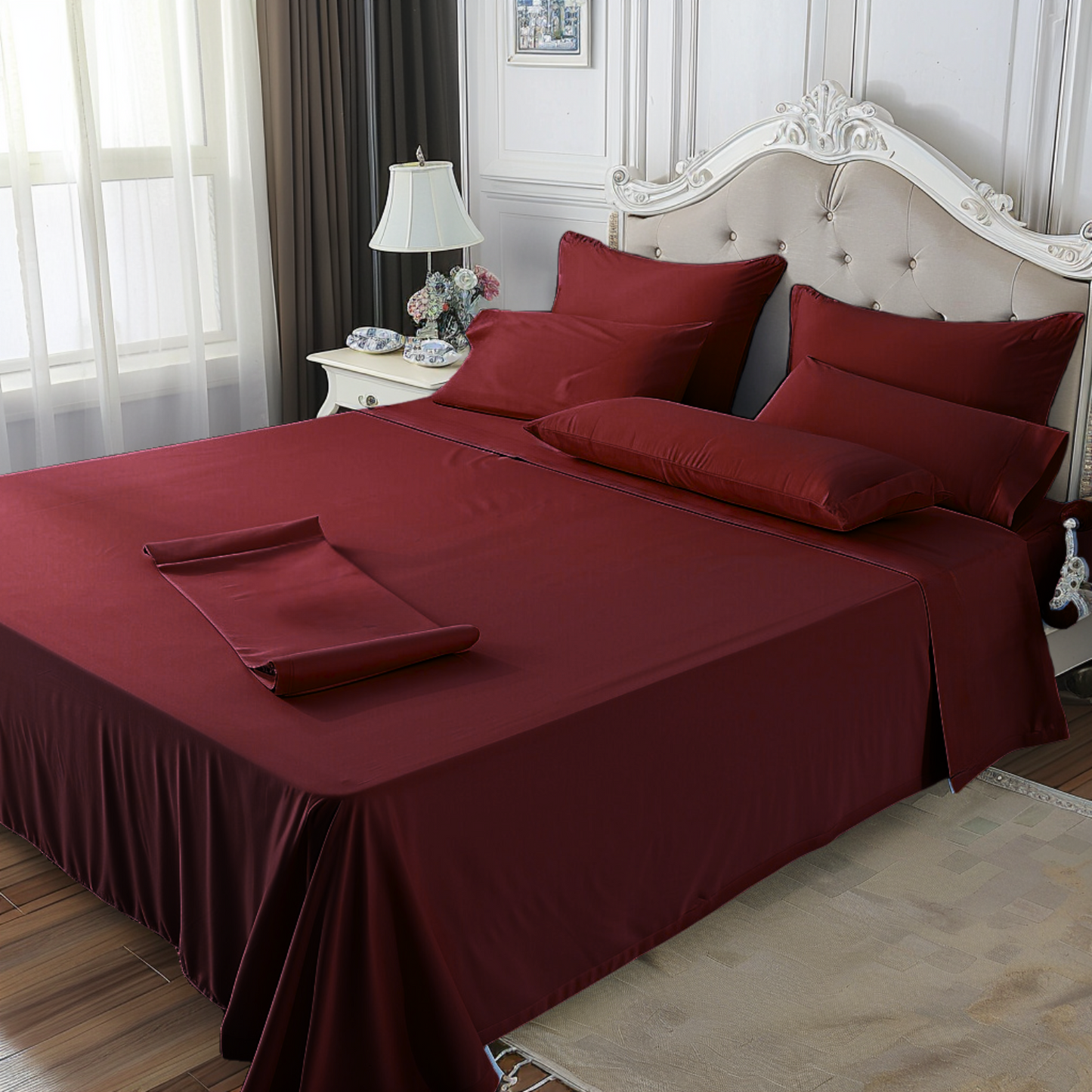 Juego de sabanas liso unicolor color Vinotinto