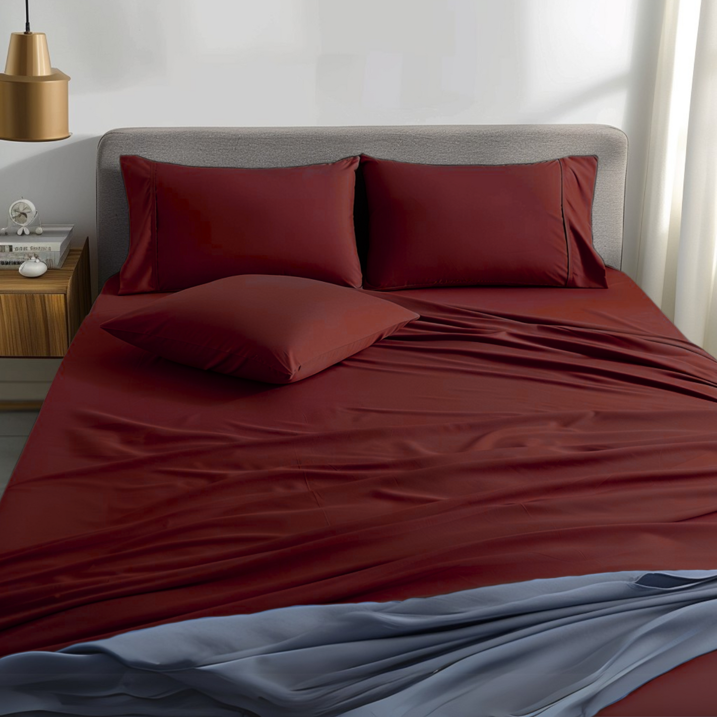 Juego de sabanas liso unicolor color Vinotinto