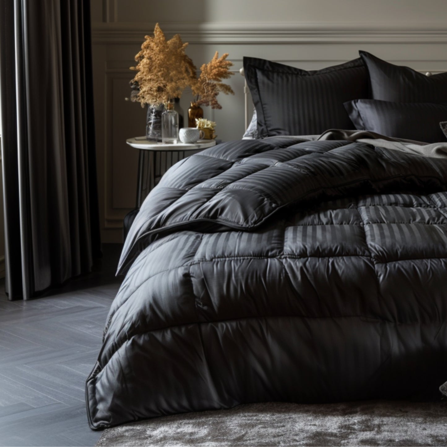 Plumón rayas sateen stripe color Negro