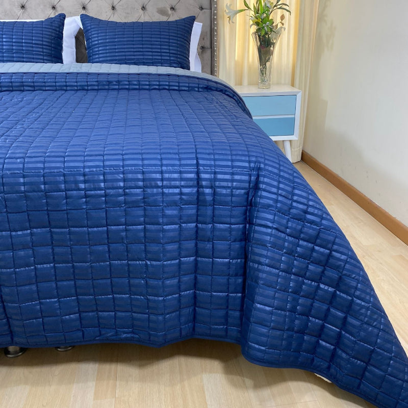 Edredón quilt doble faz azul-gris