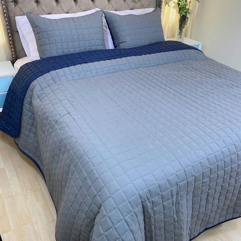 Edredón quilt doble faz azul-gris