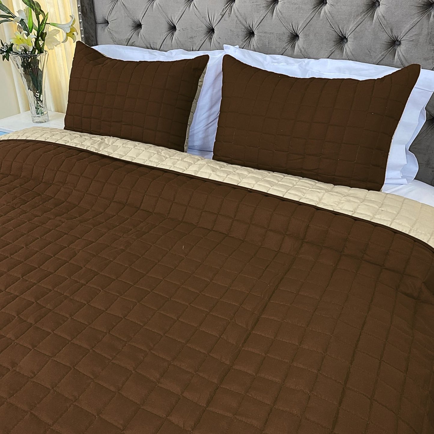 Edredón quilt doble faz cafe-camel