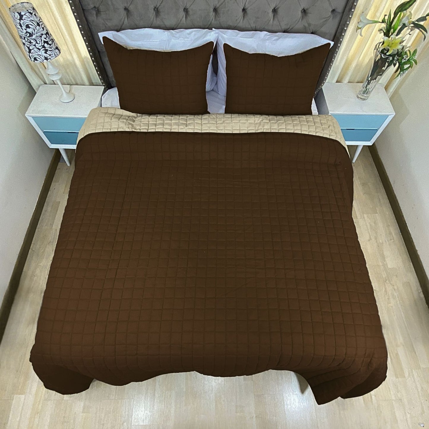 Edredón quilt doble faz cafe-camel