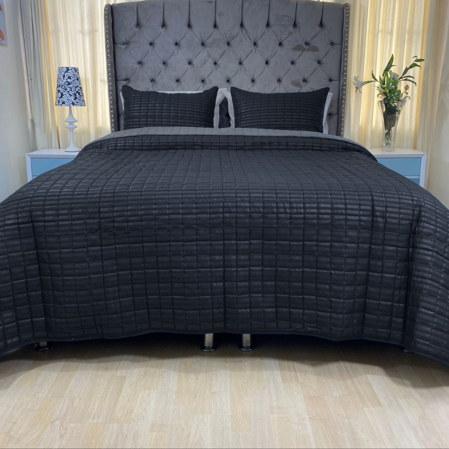 Edredón quilt doble faz negro-gris – Karytex