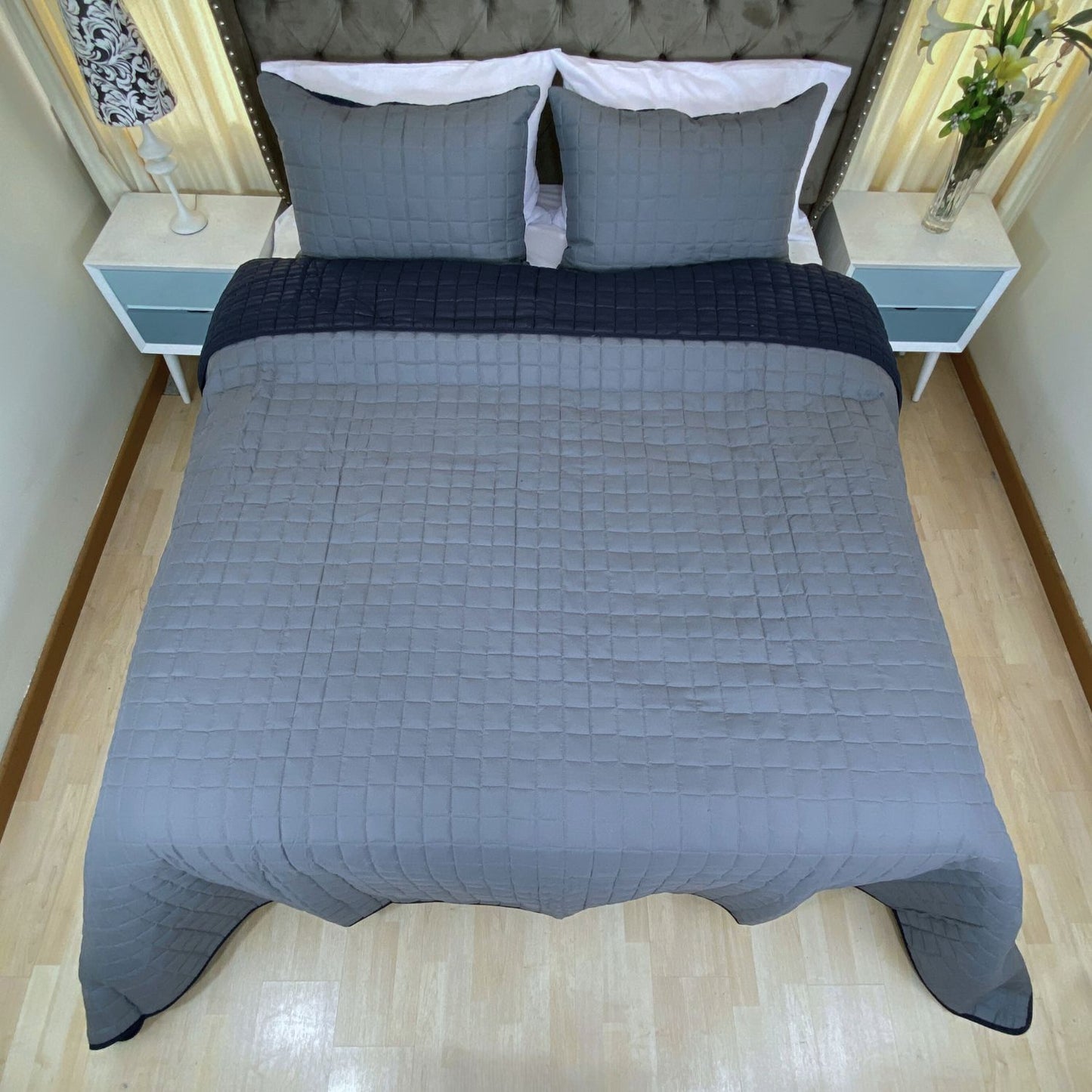Edredón quilt doble faz negro-gris