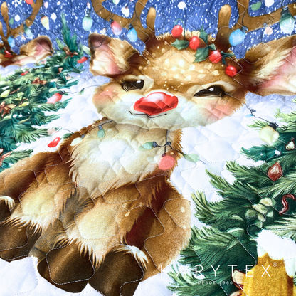 Edredón Navidad BAMBY doble faz con unicolor ROJO, Incluye funda(s) de almohadones decorativos