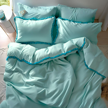 Funda duvet liso color Azul agua - Borlas turqueza