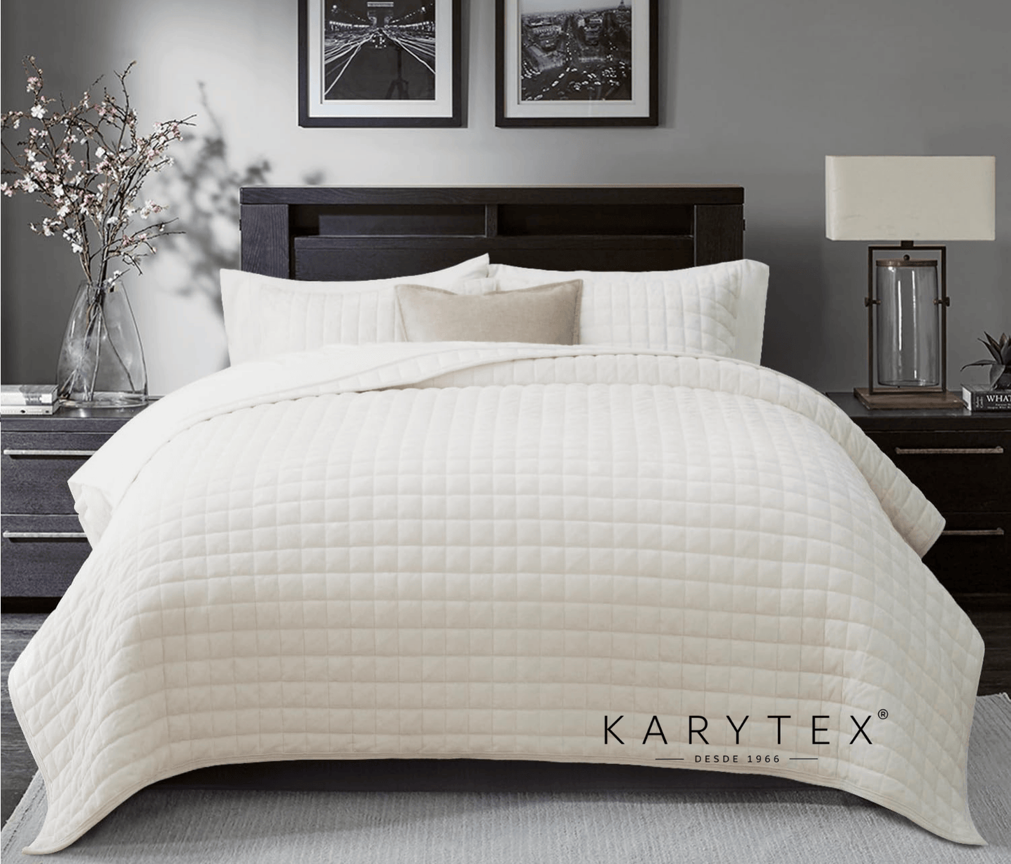 Edredón quilt doble faz color Marfil