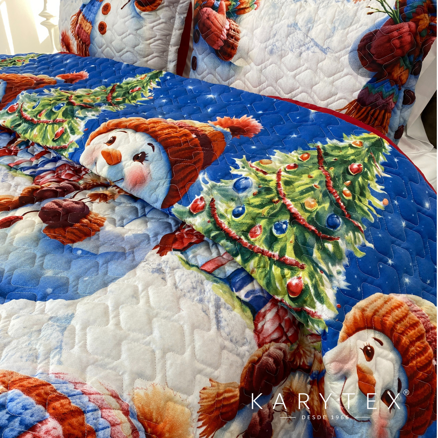Edredón Navidad MUÑECO DE NIEVE doble faz con unicolor ROJO. Incluye funda(s) de almohadones decorativos (Copia) (Copia)
