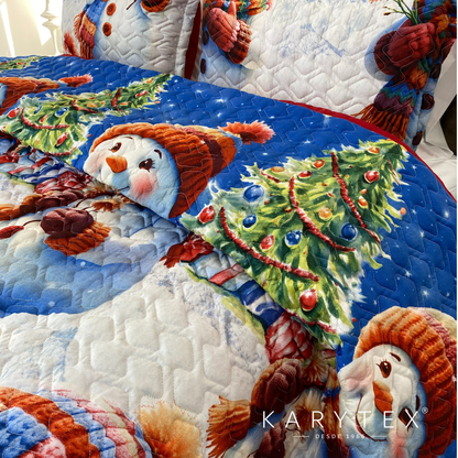 Edredón Navidad MUÑECO DE NIEVE doble faz con unicolor ROJO. Incluye funda(s) de almohadones decorativos (Copia) (Copia)