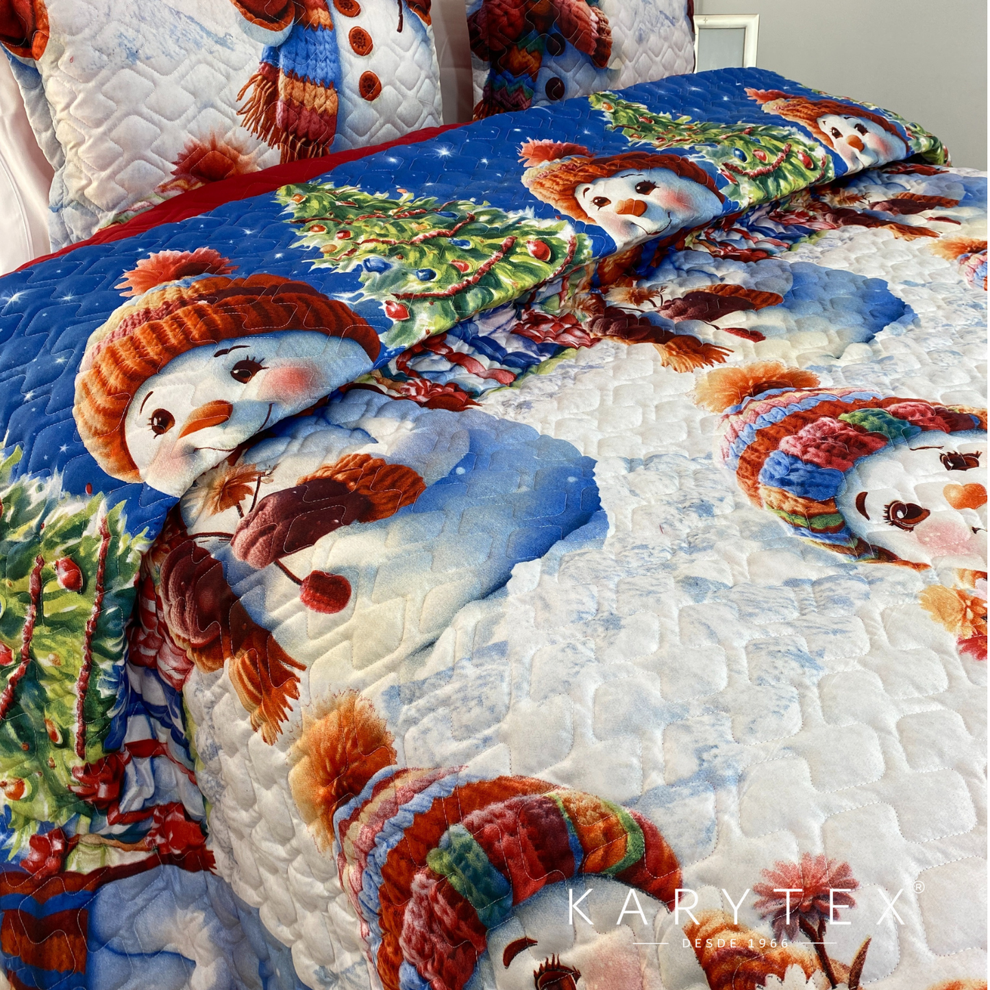 Edredón Navidad MUÑECO DE NIEVE doble faz con unicolor ROJO. Incluye funda(s) de almohadones decorativos (Copia) (Copia)