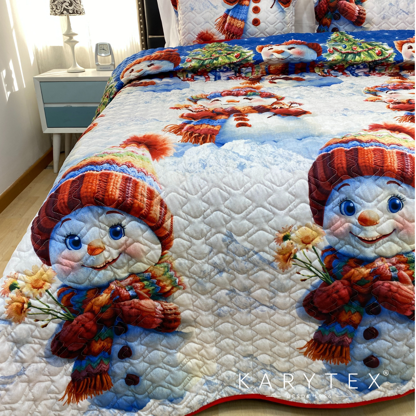 Edredón Navidad MUÑECO DE NIEVE doble faz con unicolor ROJO. Incluye funda(s) de almohadones decorativos (Copia) (Copia)